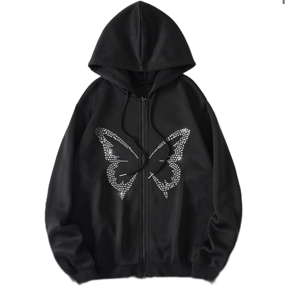 Y2K rhinestone butterfly zip-up hoodie